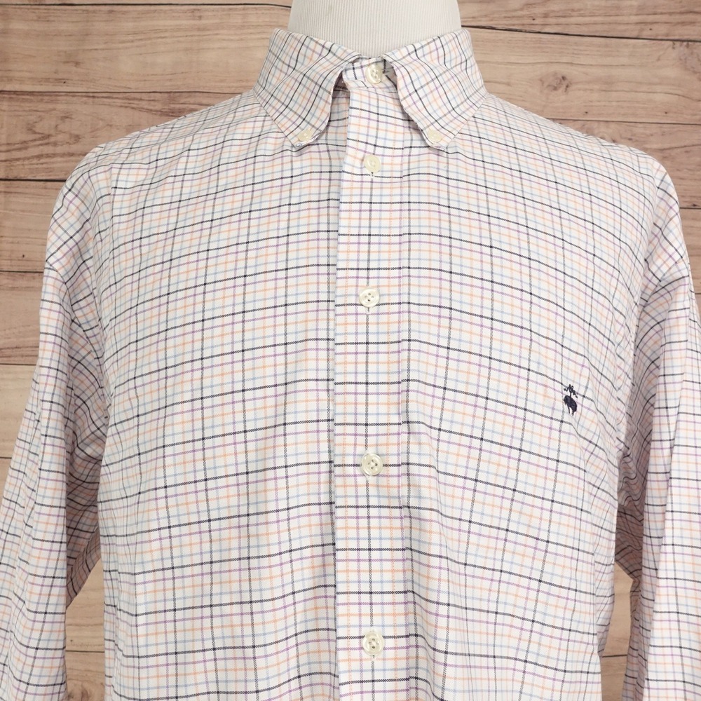Brooks Brothers Shirt Mens XXL White Plaid Excellent Non-Iron Supima Cotton 346